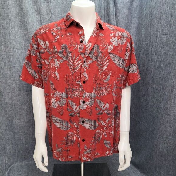 John Bartlett 100% Silk Hawaiian Shirt Berry Red / Silver Floral Men's XL - Picture 3 of 11